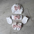 Ensemble prenom brodé Turban blanc nœud rose + moufles + bandeau + chaussons assortis. tissu chaud ou fin au choix